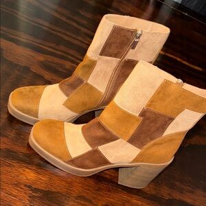 Patchwork Suede Ankle Boots - Tan and Brown